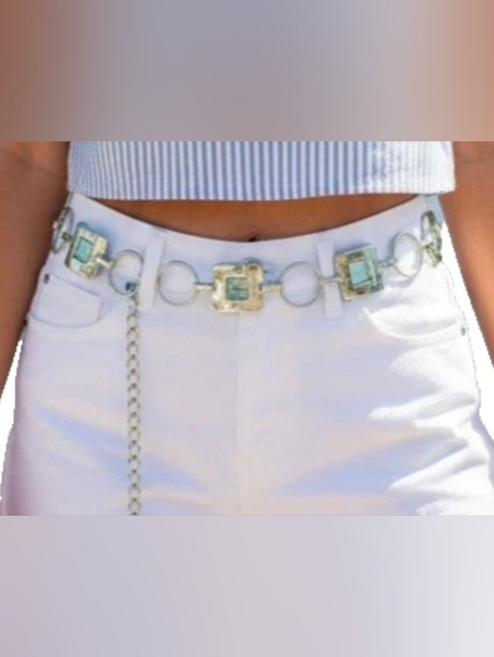Belly Belt, Geometric Chain Link Silver Tone Women's Size up to 43 in